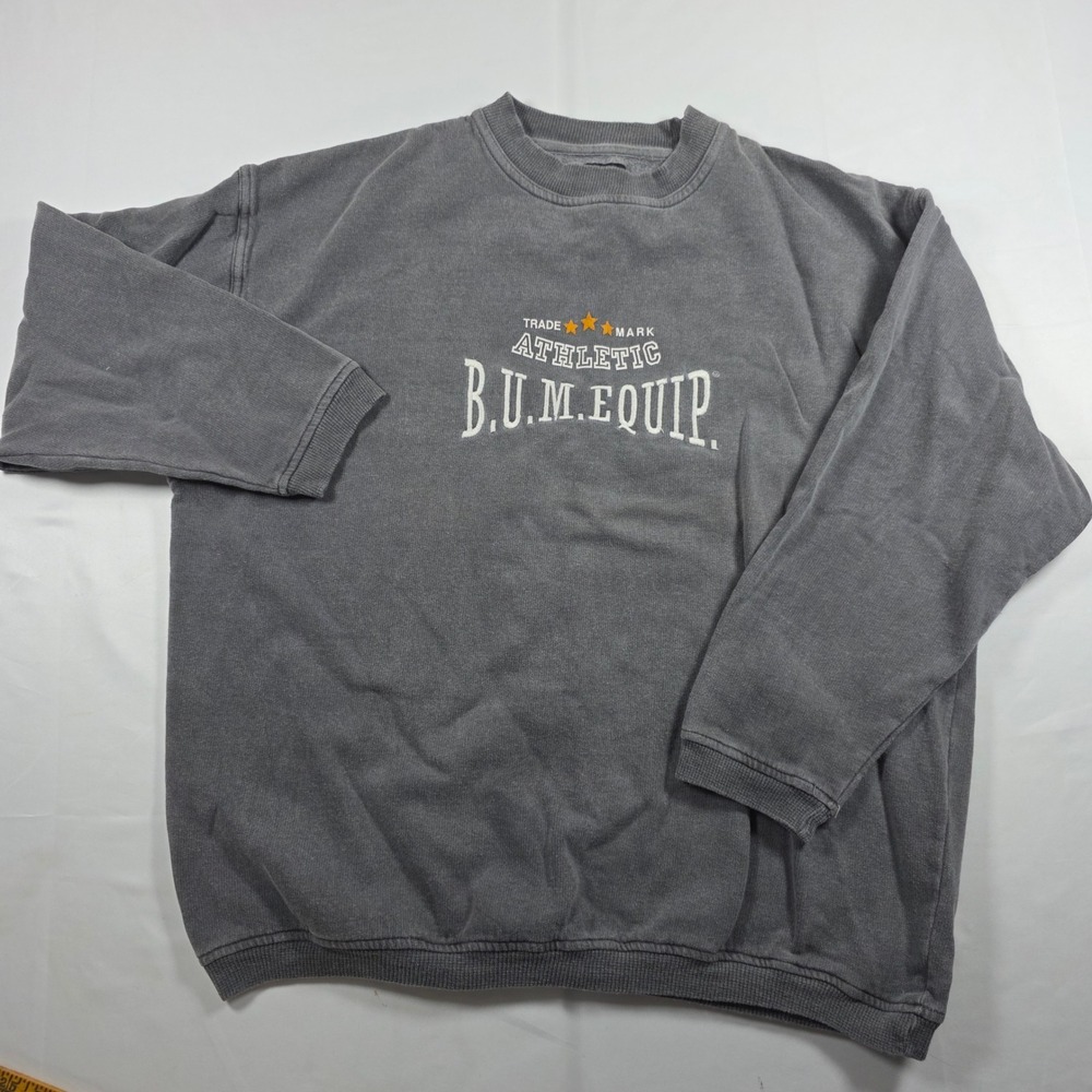 B.U.M. Equipment Mens Crewneck Sweatshirt Grey Cotton Logo M Vintage